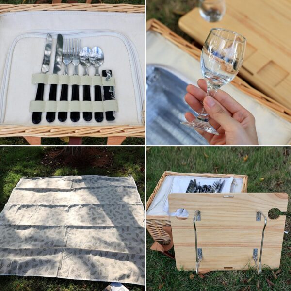Hap Tim Wicker Picnic Basket for 2 with Mini Folding Wine Picnic Table & Large Insulated Cooler Bag & Cutlery Service Kits for 2 Person, Couples Gifts, Wedding Gifts (Y2307-2-CM) - Image 4