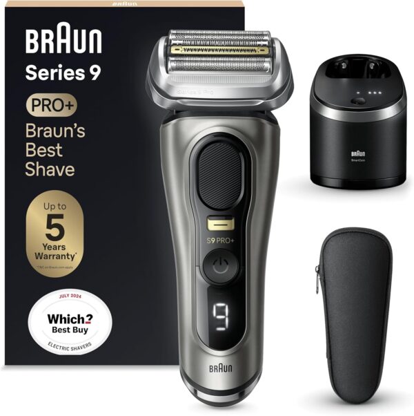 Braun Series 9 Pro Electric Shaver With 4+1 Head, ProLift Trimmer, 5-in-1 SmartCare Center & Leather Travel Case, UK 2 Pin Plug, 9465cc, Silver Razor - Image 2