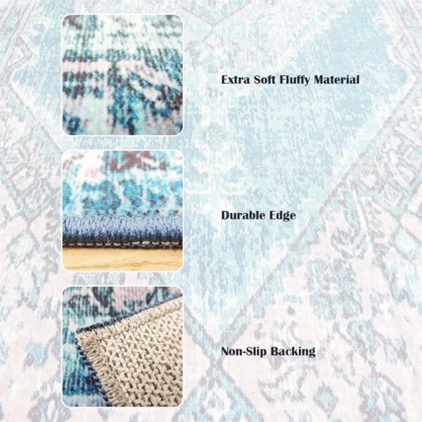 Terafeels Washable Blue Rugs Living Room - Traditional Rug for Bedroom Anti Slip Classic Carpets for Living Room Vintage Area Short Pile Rugs 80x150CM Teal 12311080 - Image 5