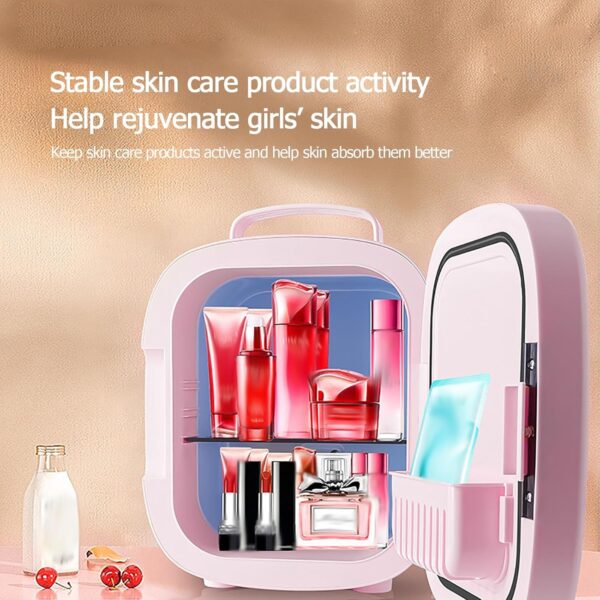 WhAeoy Refrigerator with Mirror, Beauty Refrigerator, Small And Portable + Noise Reduction And Mute + Smart Chip + Dual Use for Home And Car, Suitable for Makeup,A - Image 4