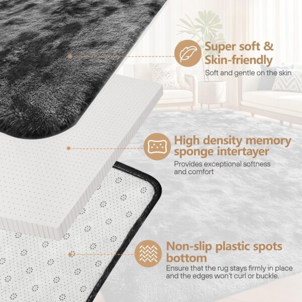 LNZHAO Living Room Rugs 120x180cm - Extra Large Shaggy Soft Fluffy Rug Area Carpet, Modern Tie-dye Carpet - Washable Rugs for Home Decor, Bedroom, Dorm, Kids Room Lounge Office, Dark Grey - Image 4