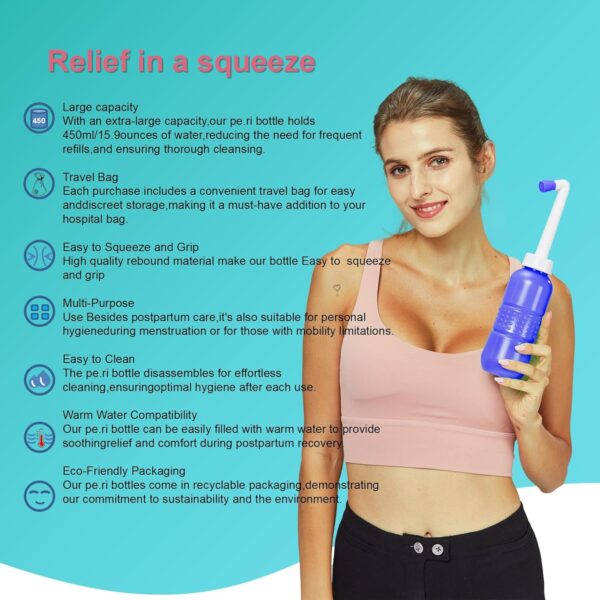 TONELIFE Travel Bidet-450 ml 15oz Portable Bidets Sprayer-Upside Down Squeeze Flusher Bottle-Momwasher Postpartum Clean-Personal Hygiene Care Portable Bidet for Travling,Kids,Puerpera,Eldery,Outdoor - Image 3