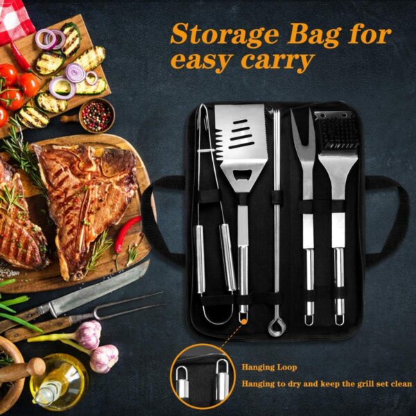 QH7 10 Pack BBQ Barbecue Tool Set, Stainless Steel Outdoor Barbecue Grill Utensils Set with Storage Bags for Picnics and Outdoor Activities - Image 7
