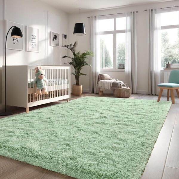 Nuttumico Fluffy Fuzzy Sage-Green Rugs for Bedroom, 8x10 Feet Soft Non Slip Plush Area Rug for Living Room, Kids Room, Indoor Modern Shaggy Rug for Nursery, Dorm, Home Decor - Image 5