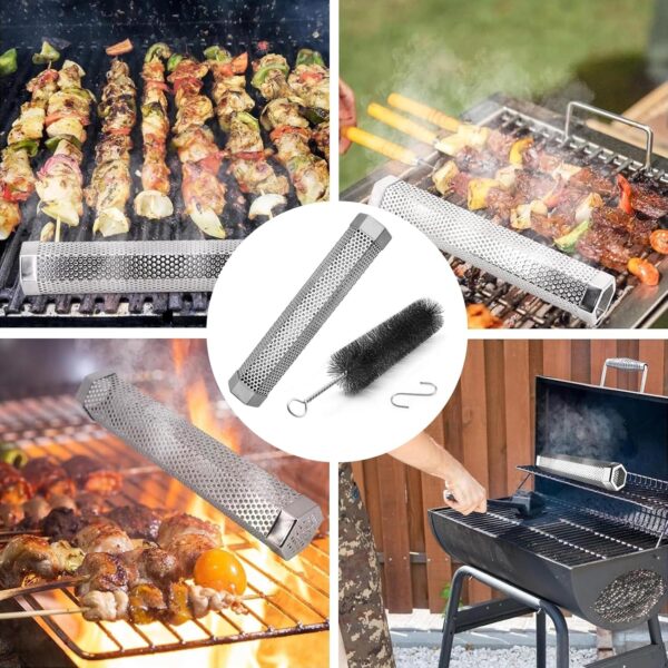 Bamyli 12'' Wood Pellet Smoker Tube, Stainless Steel Cold Smoker with Brush and Hook for Barbecue Accessories - Image 8