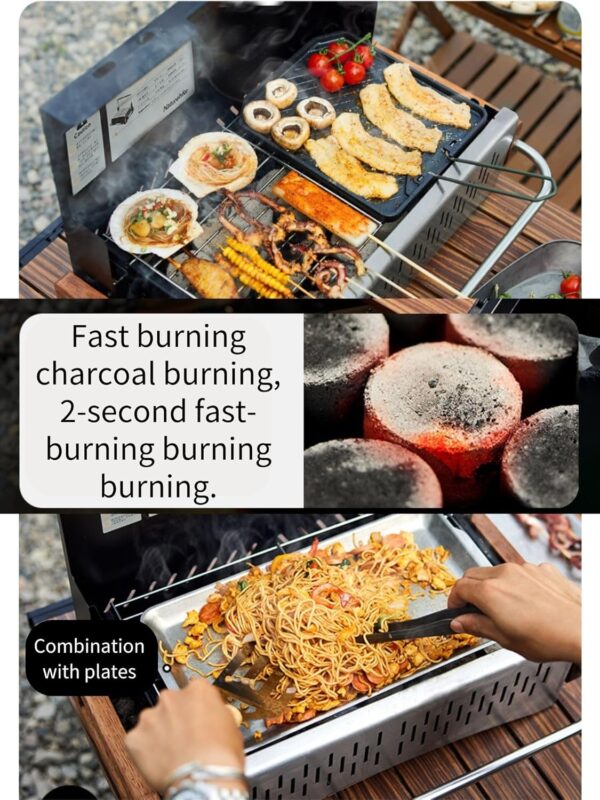 Naturehike Charcoal Grills Portable Charcoal Grill BBQ Grill Small Folding Tabletop Grill Mini Stainless Steel Outdoor Cooking Propane Grill Camping Beach Traveling Picnic Backyard (grey) - Image 5