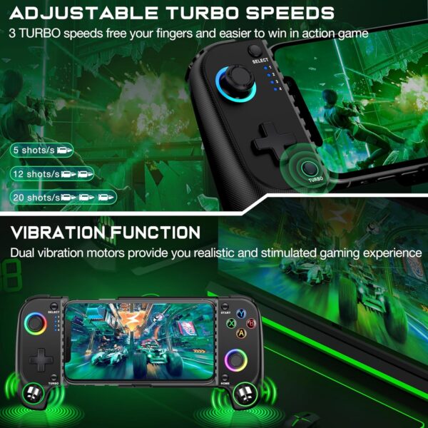 HASACOOL Mobile Gaming Controller for Android/iPhone,RGB Light Hall Effect Joystick Wireless Phone Controller-PS Remote Play/Xbox Cloud/Steam Link/GeForce Now/MFi Apple Arcade-Call of Duty,Roblox - Image 4