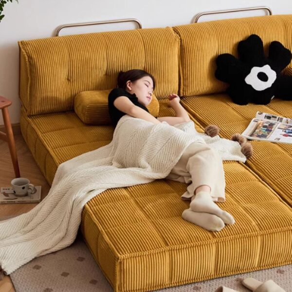 KIBONCY Corduroy Fabric Modular Sectional Sofa, Convertible Sofa Bed, Beige, Traditional Style, With Armrests - Image 6