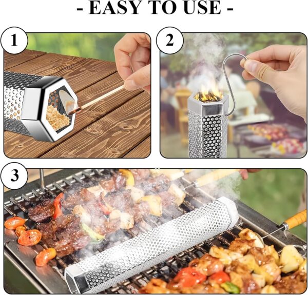 Bamyli 12'' Wood Pellet Smoker Tube, Stainless Steel Cold Smoker with Brush and Hook for Barbecue Accessories - Image 5