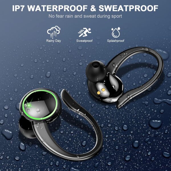 Wireless Earbuds, Bluetooth 5.4 Headphones with 4 ENC Noise Canceling Mic, 50H Playtime Stereo Wireless Earphones with LED Display, Over Ear Buds with Earhooks, IP7 Waterproof for Sport/Running/Gym - Image 5