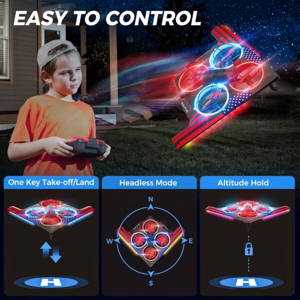 B2 Form Drone for Kids, RC Airplane with Red & Blue Lights, Altitude Hold, 3D Flip, Headless Mode, Propellers Full Protect and 2 Modular Batteries, Indoor RC Plane Toys Gifts for Boys and Girls - Image 5