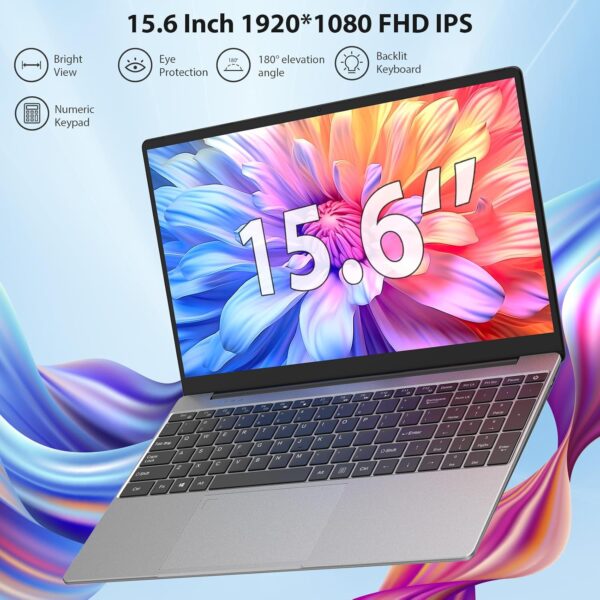 15.6 Inch Laptop, Quad-Core N95 Processor Up to 3.4GHz (Beat N5095), 16GB DDR4 512GB SSD Notebook Computers, 1080P FHD Display Laptops Computer, WiFi 5G, Type-C, USB 3.0, with Keyboard Film UK/Mouse - Image 5