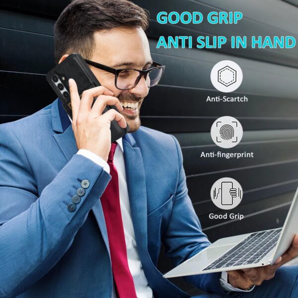 Phone Case for Samsung Galaxy S24 Plus S24+ 5G with Tempered Glass Screen Protector Credit Card Holder Wallet Cover Stand Leather Cell Accessories S24plus 24S + S 24 24+ 2024, 6.7 inch Women Men Black - Image 6