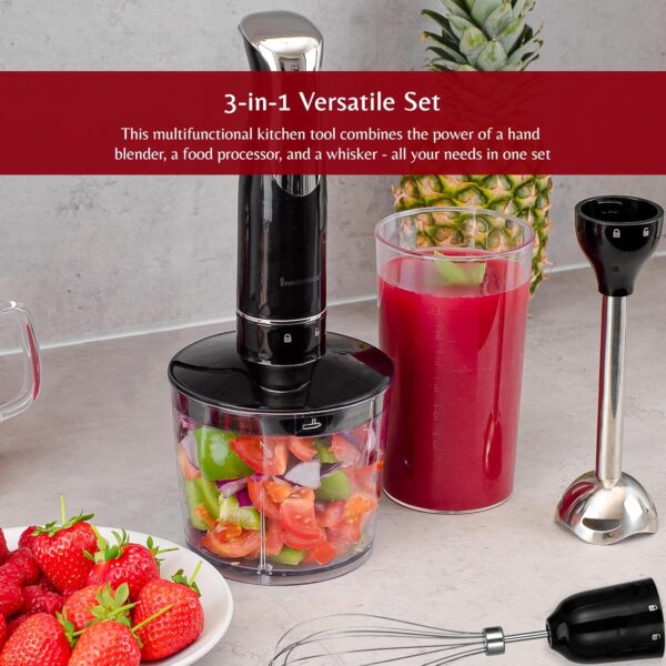 Innoteck Kitchen Pro Hand Blender with Chopping Bowl, Whisk and Measure Up - Powerful 600W, 2 Speeds, 500ml Chopper Bowl - Food Processor - Splashproof & Easy to Clean - Immersion Mixer - Black - Image 5