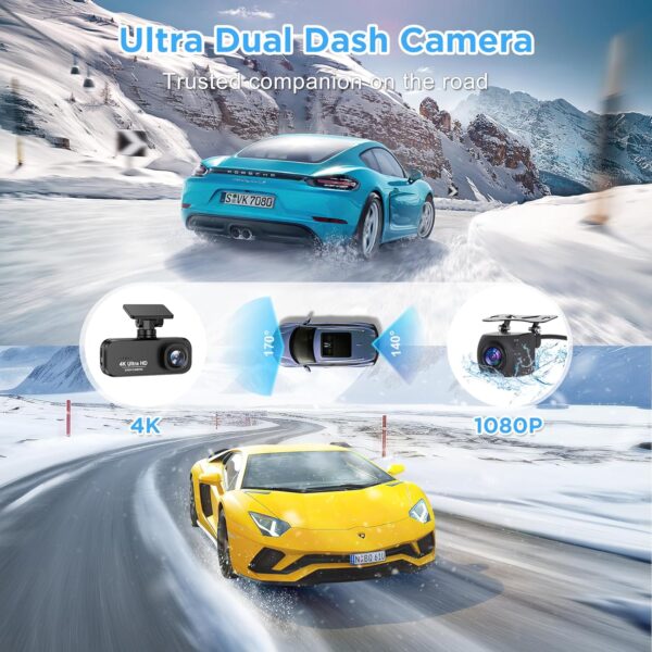 DYNACAM Dash Cam Front and Rear 4K+1080P, WiFi Dash Cam Free 64GB Card, G-Sensor, Car Camera 24H Parking Mode, Super Night Vision Dashcam, B-T26 Car on-dash Support 256GB Max - Image 3