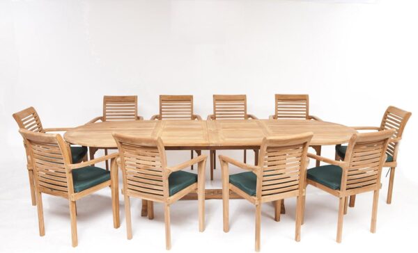 Grade A Teak 10 Seat Garden Dining Set with 10 Foot Table and Stacking Chairs Outdoor Patio Furniture - Image 2