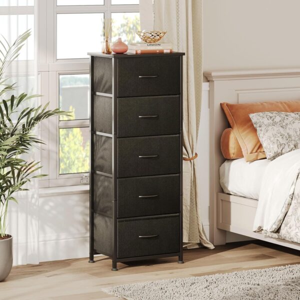 CAIYUN Chest of Drawers for Bedroom with 5 Drawers, Fabric Storage Drawer, Tall Black Hallway Storage Unit - Image 3