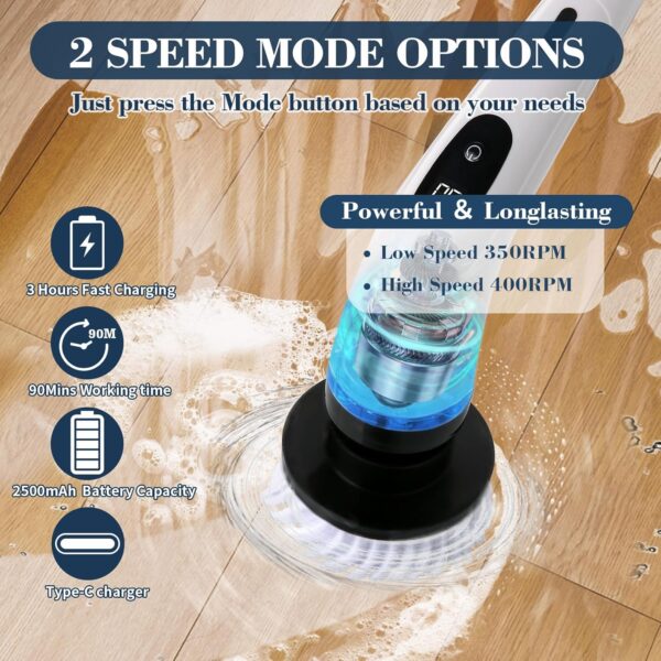 Tuocal Electric Spin Scrubber, Cordless Cleaning Brush with 8 Replaceable Brush Heads and Adjustable Extension Handle, Power Cleaning Brush for Cleaning Bathroom Bathtub Kitchen Tile Floor - Image 4