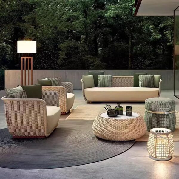 MOLVUS Outdoor Patio Furniture Sets, Wicker Conversation Set For Porch Deck, Weather Resistant Rattan Sofa Chair With Coffee Table(Color:Beige,Size:3 Pieces-C) - Image 5