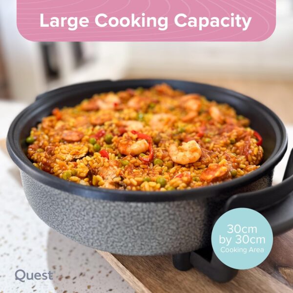 Quest 35410 30cm Multi-Function Electric Cooker Pan with Lid/Adjustable Thermostatic Control/Non-Stick Aluminium / 30 x 30cm Surface/Detachable Power Cable For Serving - Image 3
