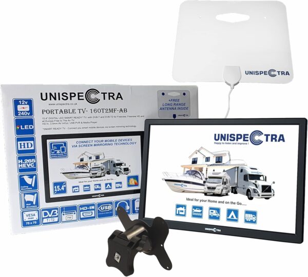 Unispectra ® 16 inch LED 240v (volt) 12v TV Screen Share Freeview & FM Tuner, USB. 12V TVs for Motorhomes, Campervan, Caravan TV, Camping, Truck, Lorry, Van, Boat, Kitchen, Bedroom - Image 2