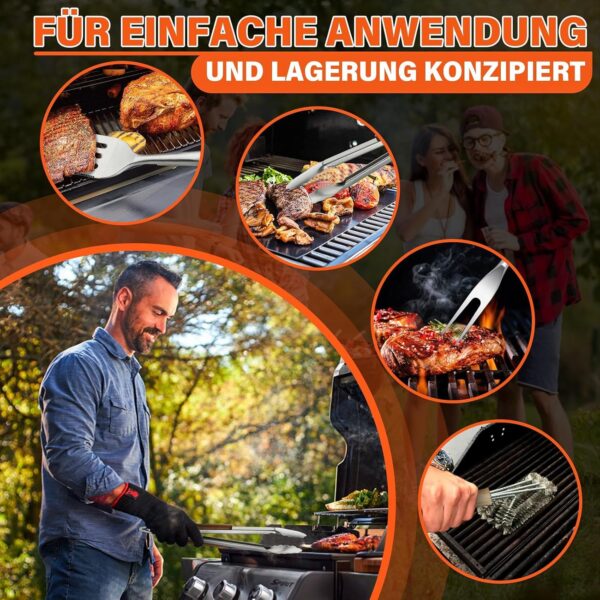 TIVOLI Grill Set 4PC BBQ Tools Set Grill Accessories with BBQ Spatula, BBQ Clips, Brushes, BBQ Forks Heavy Duty Grill Kit Grill Tools for Outdoor Grill with Wood Handles Gift Ideas for Dad Man - Image 4