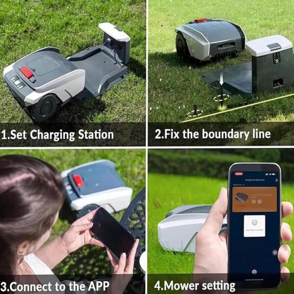 aromaoveite Robot Lawn Mower 1/4 Acre With Boundary Wire, 18v 4.4ah Gps Automatic Cordless Mower -Parallel Paths Mowing, 25% Slope+Bluetooth Wifi Control+Battery&Charger Included,Grey - Image 4
