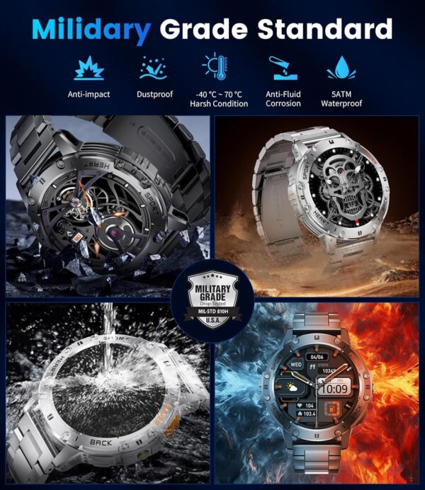FOXBOX Smart Watch for Men,1.43’’AMOLED Military Smartwatch with Flashlight Answer/Make Calls,Blood Pressure Calorie Sleep Heart Rate Monitor, 110+ Sports Modes Smartwatches Android iOS Silvery - Image 10