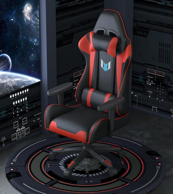Racingreat Professional Gaming Chair, PU Leather Office Chair, Economic Gaming Chair, 2D Armrests, Gaming Chair with Lumbar Support and Headrest for Home Office Gamer, Black / Red - Image 3