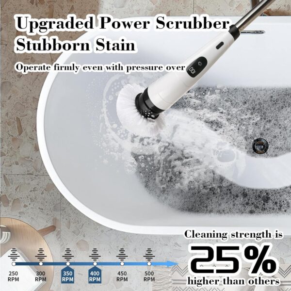 Tuocal Electric Spin Scrubber, Cordless Cleaning Brush with 8 Replaceable Brush Heads and Adjustable Extension Handle, Power Cleaning Brush for Cleaning Bathroom Bathtub Kitchen Tile Floor - Image 3