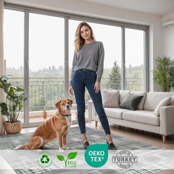 Arty Rugs Machine Washable Rug, 122x170cm, 75% Recycled Cotton, Short Pile, Non-Slip Backing, Non-Shedding, Area Rugs for Living Room, Bedroom, Kitchen, Hallway, Office, Silver Grey - Image 7