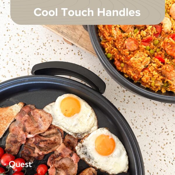 Quest 35410 30cm Multi-Function Electric Cooker Pan with Lid/Adjustable Thermostatic Control/Non-Stick Aluminium / 30 x 30cm Surface/Detachable Power Cable For Serving - Image 9