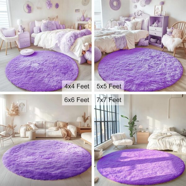 OLANLY Purple Round Rugs for Bedroom - Machine Washable, 4x4 Feet Circle Area Rugs for Living Room, Soft and Fluffy Shaggy Carpet for Teen Girls and Boys, Dorms, Nursery Rooms, Home Decor Aesthetic - Image 9