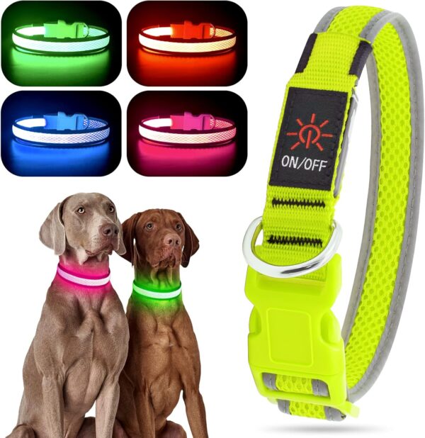 YFbrite Light up Dog Collar, Rechargeable LED Dog Collar, Flashing Dog Collar, Adjustable Reflective Dog Collar Safety Glowing at night (Green, Medium) - Image 8