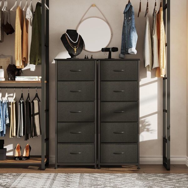 CAIYUN Chest of Drawers for Bedroom with 5 Drawers, Fabric Storage Drawer, Tall Black Hallway Storage Unit - Image 5