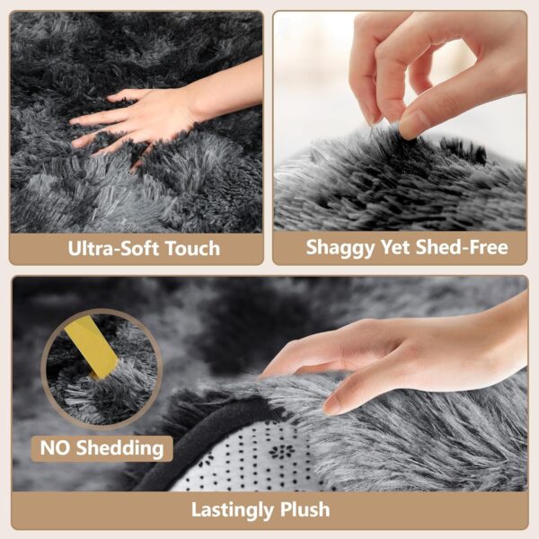 LNZHAO Living Room Rugs 120x180cm - Extra Large Shaggy Soft Fluffy Rug Area Carpet, Modern Tie-dye Carpet - Washable Rugs for Home Decor, Bedroom, Dorm, Kids Room Lounge Office, Dark Grey - Image 3