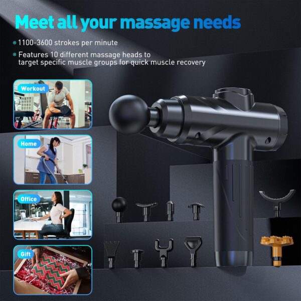 Massage Gun, Deep Tissue Percussion Massager for Pain Relief, Super Quiet Portable Body Relaxation Electric Muscle Massage Gun with 12 Attachment 30 Speed - Image 6