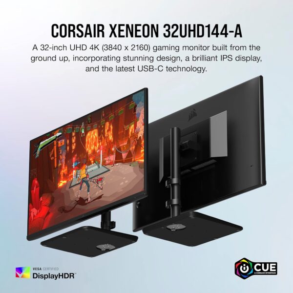 Corsair XENEON 32UHD144-A 32 Inch 4K Gaming Monitor - 144Hz, IPS, 1ms, 3840 x 2160, FreeSync Premium, HDR600, DisplayPort, HDMI, USB-C Hub - Image 3