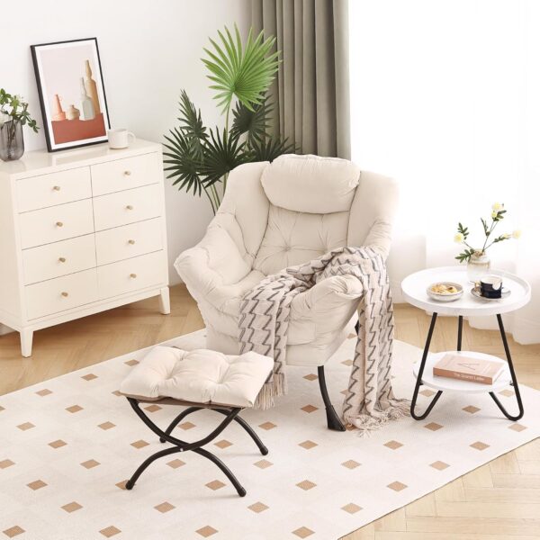 Furlide Lazy Chair with Ottoman, Modern Chair with Folding Footrest Stool Set, Accent Contemporary Lounge Chair, Oversized Armchairs for Bedroom, Study, Living Room, Garden, Courtyard (Beige) - Image 4