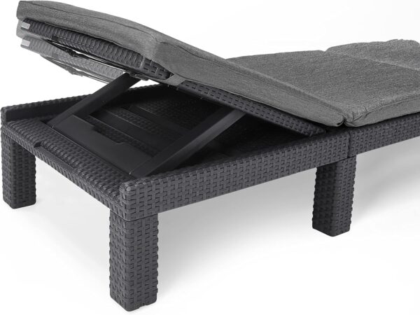 Allibert by Keter Daytona Deluxe Outdoor Garden Sun lounger - Graphite with Grey Cushions - Image 7