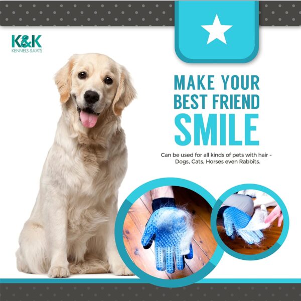KENNELS & KATS Pet Grooming Glove | Pet Brush Glove | Premium De-shedding Glove for Easy, Mess-free Grooming with 260 Tips | Grooming Mitt For Dogs, Cats, Rabbits & Horses with Long/Short/Curly Hair - Image 6