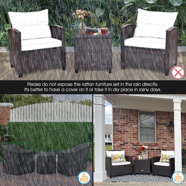 HOMGX 3 Pieces PE Rattan Wicker Patio Sofa Chairs, Outdoor Furniture Conversation Sets with Washable Cushion & Glass Table, Rattan Sofa Set for Balcony, Porch, Yard, Backyard, Lawn, (Mix Brown) - Image 3