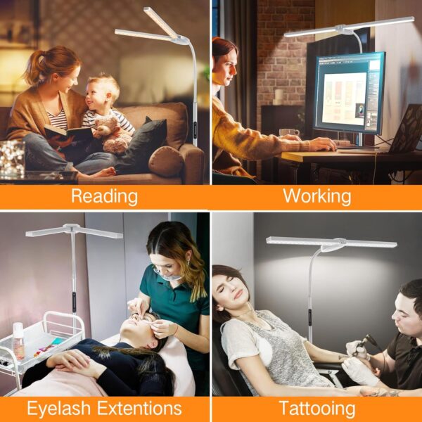 OUTON LED Floor Lamp with Double Head, 18W 1800LM, Super Wide & Bright, Height Adjustable, Remote & Touch Control, Memory Function, Dimmable Standing Lamp for Reading, Working, Sewing, Silver Grey - Image 8