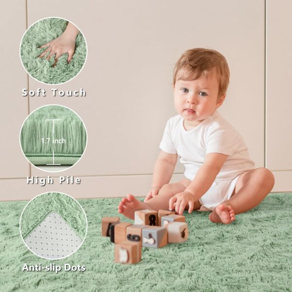 Nuttumico Fluffy Fuzzy Sage-Green Rugs for Bedroom, 8x10 Feet Soft Non Slip Plush Area Rug for Living Room, Kids Room, Indoor Modern Shaggy Rug for Nursery, Dorm, Home Decor - Image 4
