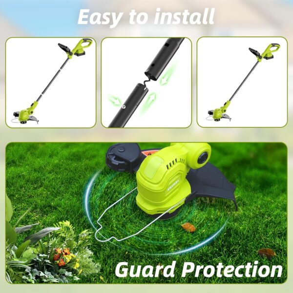 JAGROM - 12 Inch Cordless String Trimmer with Fast Charger, 2 x 2.0Ah Weed Wacker with Automatic Line Feed, 20V, Grass Trimmer with 8 Pieces of Line - Image 6