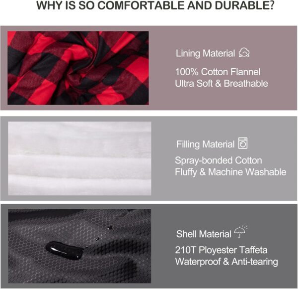 HiZYNICE 0 Degree Sleeping Bag 100% Cotton Flannel for Adults Camping Big and Tall Man Extra Large Wide XXL Oversized Cold Weather Winter,Free Compression Sack - Image 4