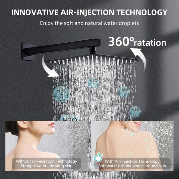 10 Inch Shower Faucet Set with High Pressure Bath Spout Matte Black Square Shower System Rain Shower Head 3 Functions Portable Waterfall Shower Rainfall Shower - Image 9