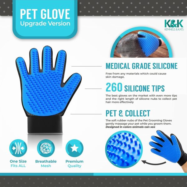 KENNELS & KATS Pet Grooming Glove | Pet Brush Glove | Premium De-shedding Glove for Easy, Mess-free Grooming with 260 Tips | Grooming Mitt For Dogs, Cats, Rabbits & Horses with Long/Short/Curly Hair - Image 3