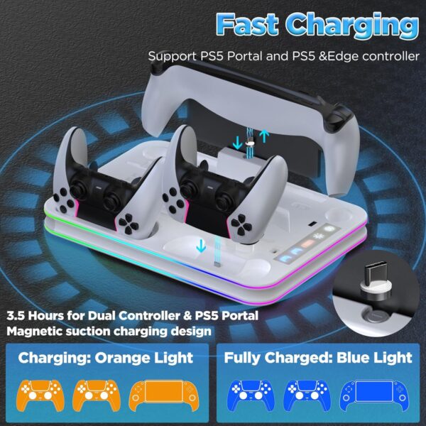 Aceshop PS5/PS5 Slim/PS5 Pro Stand and Cooling Station with RGB Light Charging Dock for PS Portal and Dual Sense & Edge Controller Charging Station for PS5/PS5 Slim/PS5 Pro Accessories with Hook - Image 5