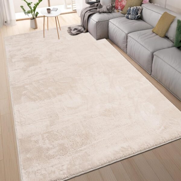 homeart Area Rugs – Soft, Short Pile Monochrome Carpets - Anti-Slip Backing, Machine Washable, Modern Fluffy Rugs for Living Room, Bedroom, Kitchen, Enterance - Cream, 60x110 cm - Image 2